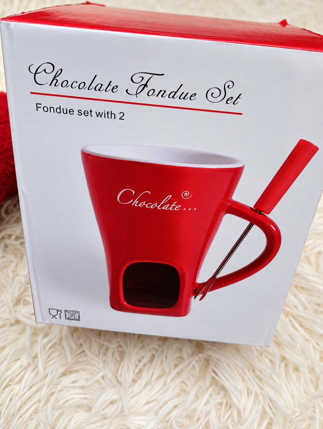 Taza fondue de chocolate en su caja