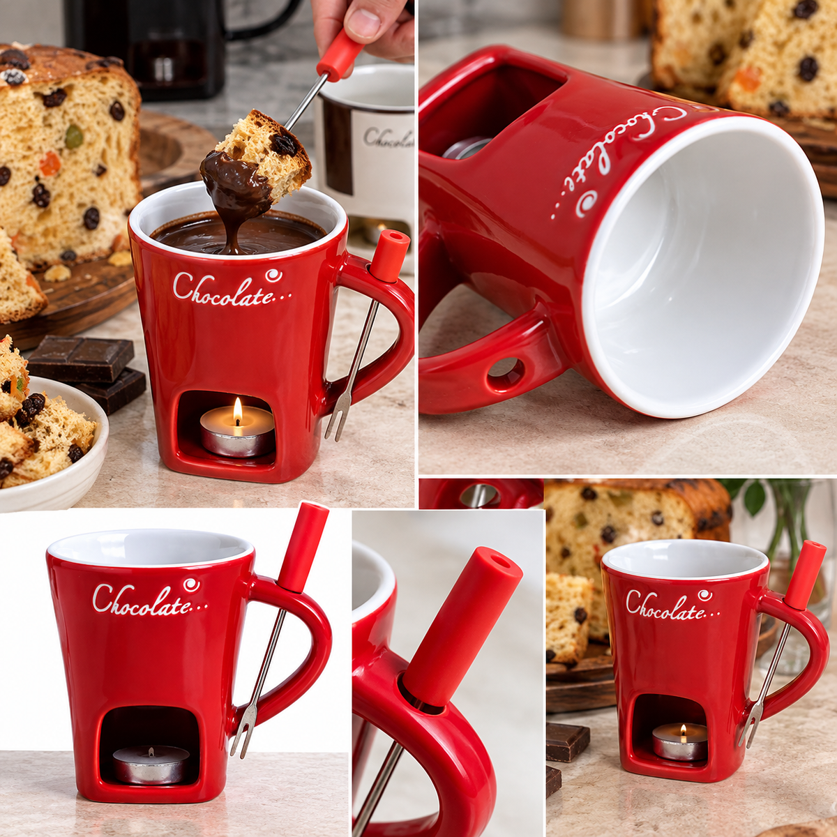 Set de taza fondue de chocolate con panetón